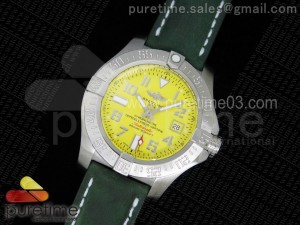 Avenger II Seawolf SS Yellow Dial Roman Numeral Markers on Green Leather Strap A2824