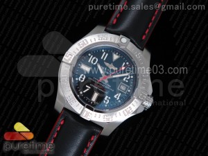 Avenger II Seawolf SS Black Dial Numeral Markers Red Hand on Black Leather Strap A2836