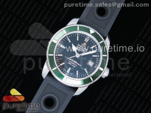 SuperOcean Heritage ii B20 42mm SS OMF 1:1 Best Edition Green Bezel Black Dial on Black Rubber Strap A2824 (Free Extra Strap)