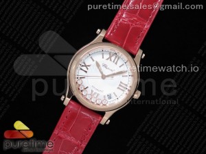 Happy Sport Automatic RG 36mm ZF 1:1 Best Edition White Dial on Red Leather Strap A2892
