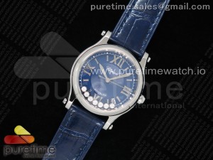 Happy Sport Automatic SS 36mm ZF 1:1 Best Edition Blue Dial on Blue Leather Strap A2892