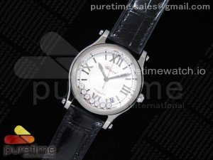 Happy Sport Automatic SS 36mm ZF 1:1 Best Edition White Dial on Black Leather Strap A2892