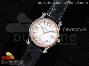 Happy Sport Automatic SS/RG 36mm ZF 1:1 Best Edition White Dial on Black Leather Strap A2892
