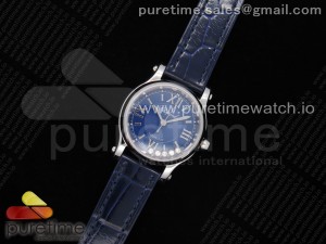 Happy Sport Automatic SS/RG 30mm YF 1:1 Best Edition Blue Dial on Blue Leather Starp A2892