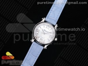 Happy Sport Automatic SS 30mm YF 1:1 Best Edition White Dial on Light Blue Leather Starp A2892