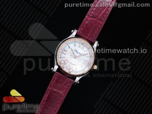 Happy Sport Automatic SS/RG 30mm YF 1:1 Best Edition White Dial on Red Leather Starp A2892