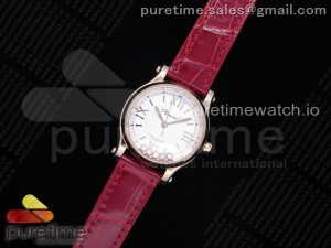 Happy Sport Automatic RG 30mm YF 1:1 Best Edition White Dial on Red Leather Starp A2892