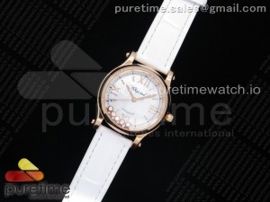Happy Sport Automatic RG 30mm YF 1:1 Best Edition White Dial on White Leather Starp A2892