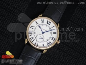 Ronde Louis Cartier RG White Textured Dial on Black Leather Strap A23J