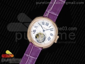 Cle de Cartier Tourbillon RG 35mm White Textured Dial on Purple Croco Strap