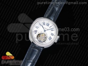 Cle de Cartier Tourbillon SS 35mm White Textured Dial on Blue Croco Strap