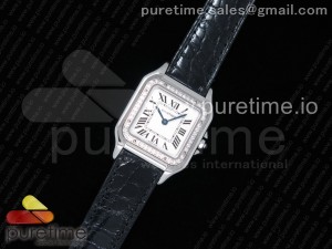 Panthère Secrete Ladies 27mm SS K11 1:1 Best Edition White Dial Diamonds Bezel on Black Croco Strap Ronda Quartz
