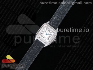 Santos Ladies SS 22mm K11F Best Edition White Dial Diamonds Bezel on Black Leather Strap Ronda Quartz 