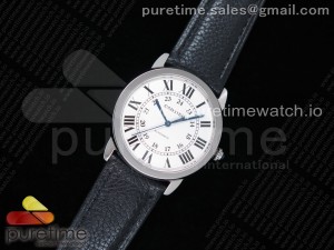 Ronde Solo De Cartier 36mm SS TWF Best Edition White Dial on Black Leather Strap ETA2671