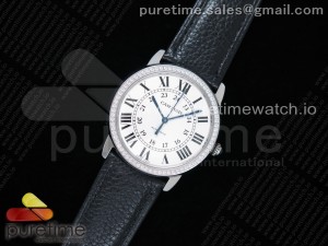 Ronde Solo De Cartier 36mm SS TWF Best Edition White Dial Diamonds Bezel on Black Leather Strap ETA2671