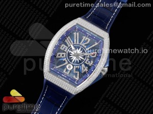 Vanguard V45 Yachting Full DIamonds SS ABF 1:1 Best Edition Blue Textured Dial on Blue Gummy Strap A2824
