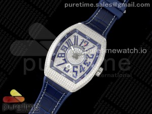 Vanguard V45 SS ABF Best Edition Full Diamonds Dial on Blue Leather Strap A2824