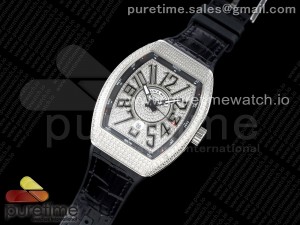 Vanguard V45 SS ABF Best Edition Full Diamonds Dial on Black Leather Strap A2824