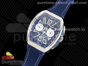 Vanguard Chrono SS ABF 1:1 Best Edition Blue Textured Dial on Blue Nylon Strap A7750
