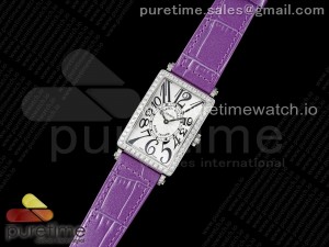 Long Island Ladies SS Diamonds Bezel APSF 1:1 Best Edition White Texured Dial on Purple Leather Strap Jap Quartz