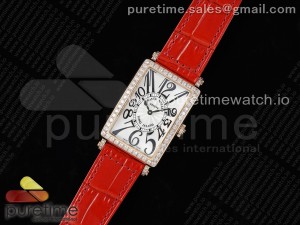 Long Island Ladies RG Diamonds Bezel APSF 1:1 Best Edition White Texured Dial on Red Leather Strap Jap Quartz