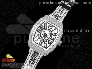 #FR2NCK Muller Vanguard SS Full Diamonds ABF Best Edition White Dial on Black Rubber Strap A2824