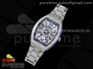 Vanguard SS Blue Full Diamonds ABF Best Edition Diamonds Blue Dial on Diamonds Bracelet A2824