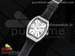 Vanguard V45 SS ABF Best Edition White Dial Black Roman on Black Leather Strap A2824