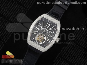 Vanguard Tourbillon SS Full Diamonds ABF Best Edition Gray Dial White Marker on Black Leather Strap