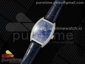 Crazy Hours SS TWF Best Edition Blue Dial Diamonds Bezel on Blue Leather Strap A23J