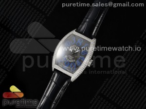 Crazy Hours SS TWF Best Edition Gray Dial Diamonds Bezel on Black Leather Strap A23J