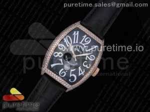 Casablanca RG Full Paved Diamonds Black Dial on Black Leather Strap MIYOTA 8215