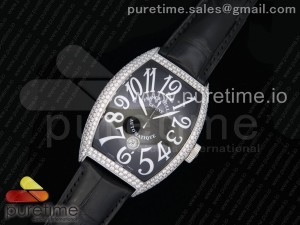 Casablanca SS Full Paved Diamonds Black/White Dial on Black Leather Strap MIYOTA 8215