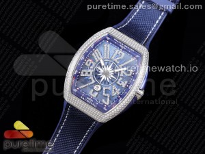 Vanguard V45 SS Full Diamonds ZF Best Edition Blue Textured Dial on Blue Rubber Strap MIYOTA 9015