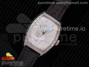 Casablanca RG Textured Dial White Markers on Brown Leather Strap MIYOTA 8215