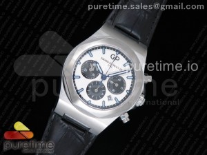 Laureato Chronograph 42mm SS TWA White/Black Dial on Black Leather Strap A7750