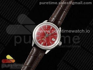 Grand Seiko Elegance GMT SS GSF 1:1 Best Edition Red Dial on Brown Leather Strap NH34
