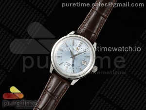 Grand Seiko Elegance GMT SS GSF 1:1 Best Edition Ice Blue Dial on Brown Leather Strap NH34