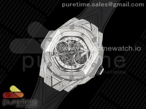 Big Bang Sang Bleu II Chrono SS Diamonds HRF Best Edition White Dial on Black Gummy Strap A7750