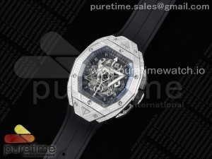 Spirit of Big Bang Sang Bleu SS Full Diamonds BLSF Edition Skeleton Dial on Black Rubber Strap A7750