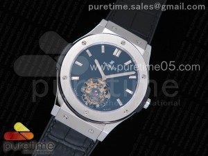 Classic Fusion Tourbillon 45mm SS Black Dial Crystal Markers on Black Gummy Strap