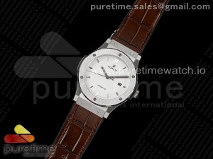Classic Fusion 45mm SS HBF 1:1 Best Edition White Dial on Brown Gummy Strap A2892