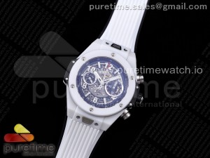 Big Bang Unico White Ceramic HBF 1:1 Best Edition Black Skeleton Dial on Whtie Rubber Strap A1242