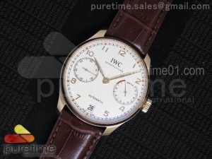 Portuguese Real PR IW500701 RG ZF 1:1 Best Edition White Dial on Brown Leather Strap A52010 V3