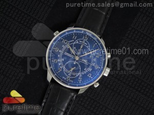 Portuguese Chrono Fake Rattrapante SS IW3712 Blue Dial on Black Leather Strap A7750
