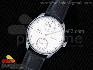 Portuguese Regulateur SS White Dial Silver Markers on Black Leather Strap A6498