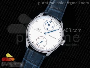 Portuguese Regulateur SS White Dial Blue Markers on Blue Leather Strap A6498