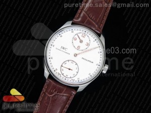 Portuguese Regulateur SS White Dial Gold Markers on Brown Leather Strap A6498