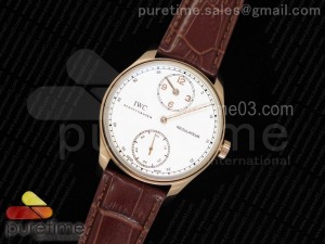 Portuguese Regulateur RG White Dial Gold Markers on Brown Leather Strap A6498