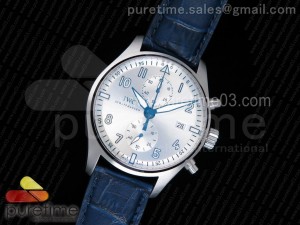 Pilot Chrono SS IW387812 ZF 1:1 Best Edition Silver Dial on Blue Leather Strap A7750